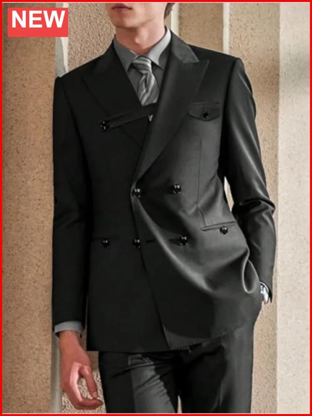 Men's Double Breasted Blazer Formal Wedding Business Suit Jacket